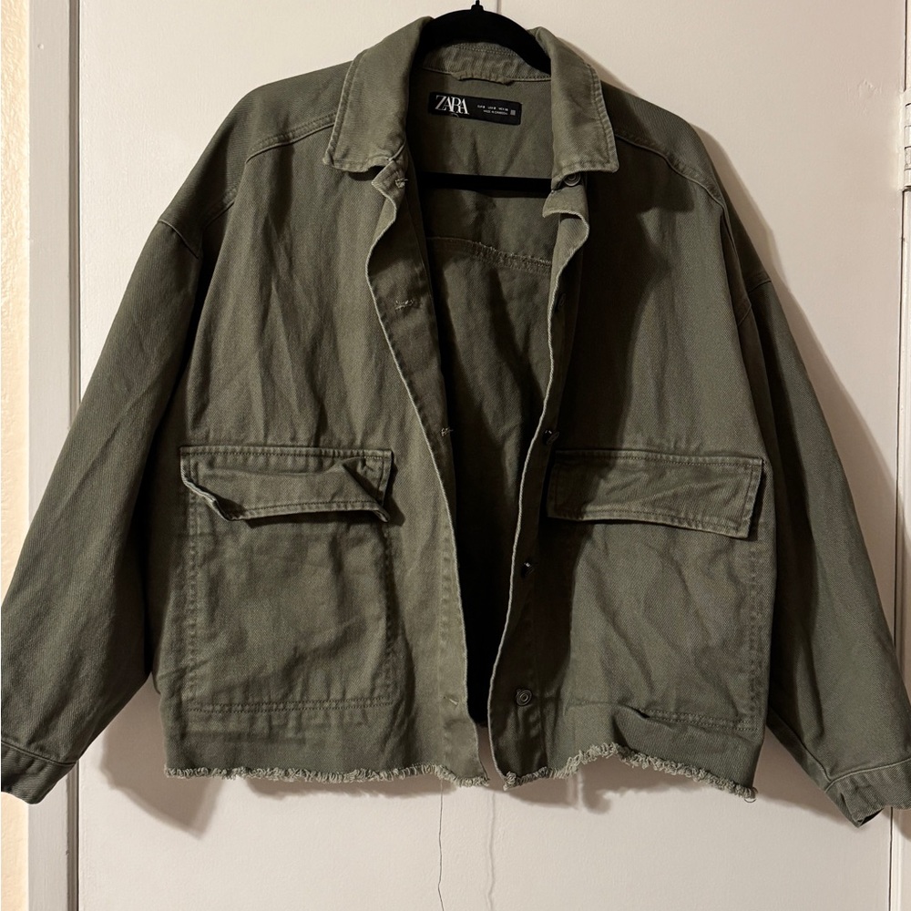 Zara Green Bomber Jacket with Casual Military Style